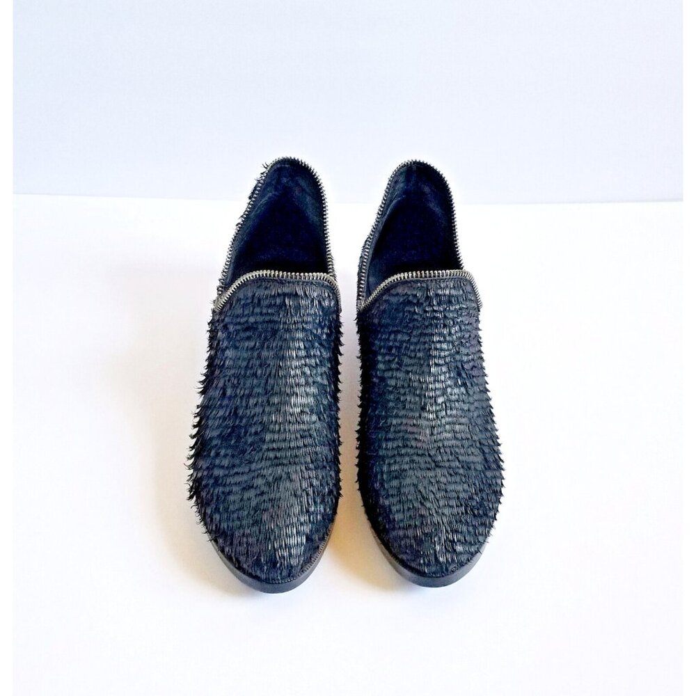 BAKERS ELITE Black Settle Frayed Leather Ankle Booties 39 8.5 Heeled Zipper Trim - Picture 4 of 12